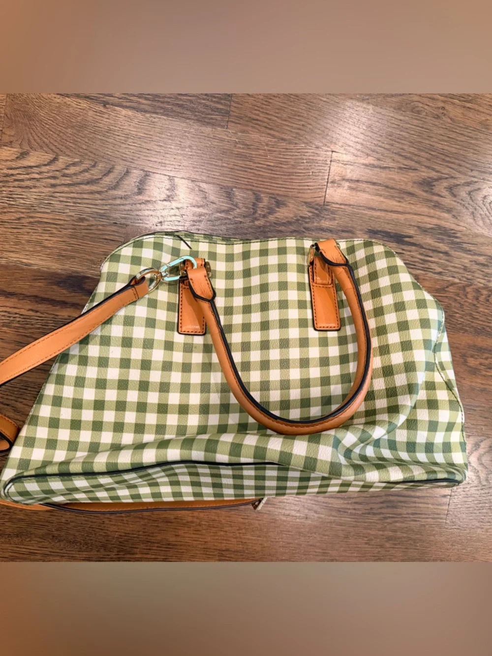 Tory Burch Kerrington Gingham Plaid Dome Tote Leaf Green VGUC - Picture 4 of 7